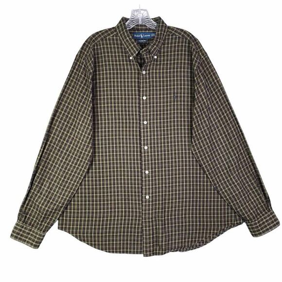 Polo Ralph Lauren Shirt Oxford Flannel Button Down LS Mens Size XL Green Plaid - Picture 2 of 9